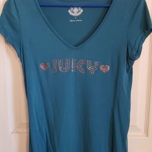 Juicy Couture Teal Grey Glitter Heart Logo T-Shirt